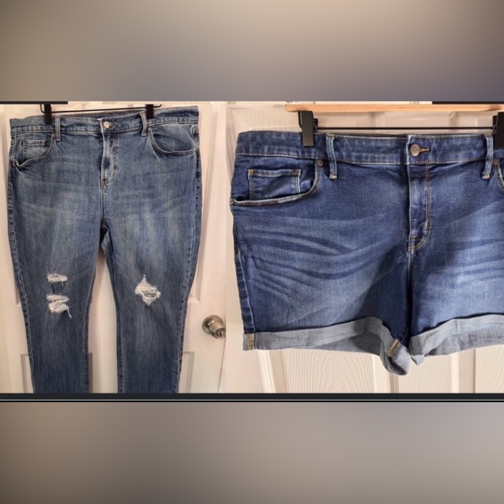 Lot of 2  one pair of denim shorts 1 pair of bf cut jeans women size 16/18
